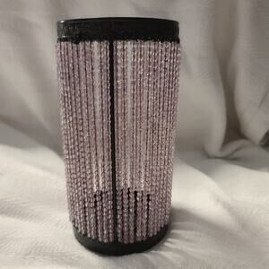 Beaded HURRICANE CANDLEHOLDER 8"~ Black Metal Tea Light/Votive Holder Purple